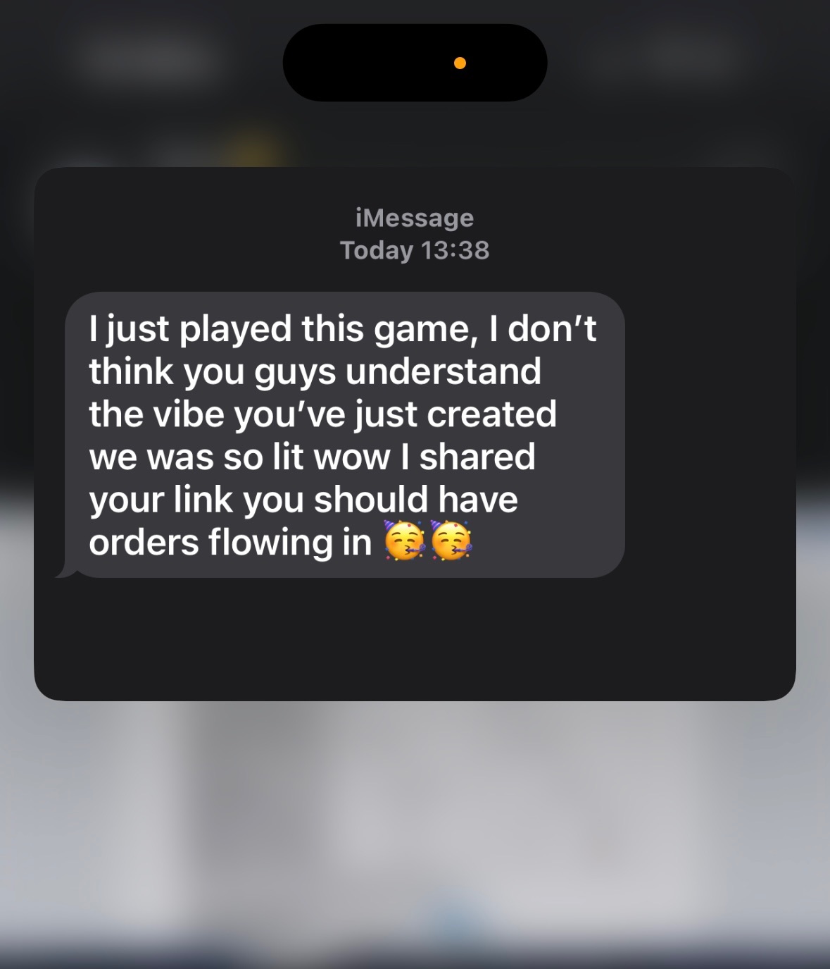 Message from a player saying they shared the HowToGame link with friends